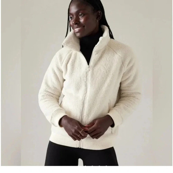 ATHLETA Jacket Womens Medium Ivory Tugga Sherpa Pockets Athleisure - Picture 1 of 5